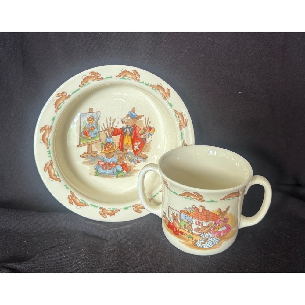 Royal Doulton Bunnykins 2 Piece‎ Nursery Set Bowl  2 Handle Cup Fine Bone China